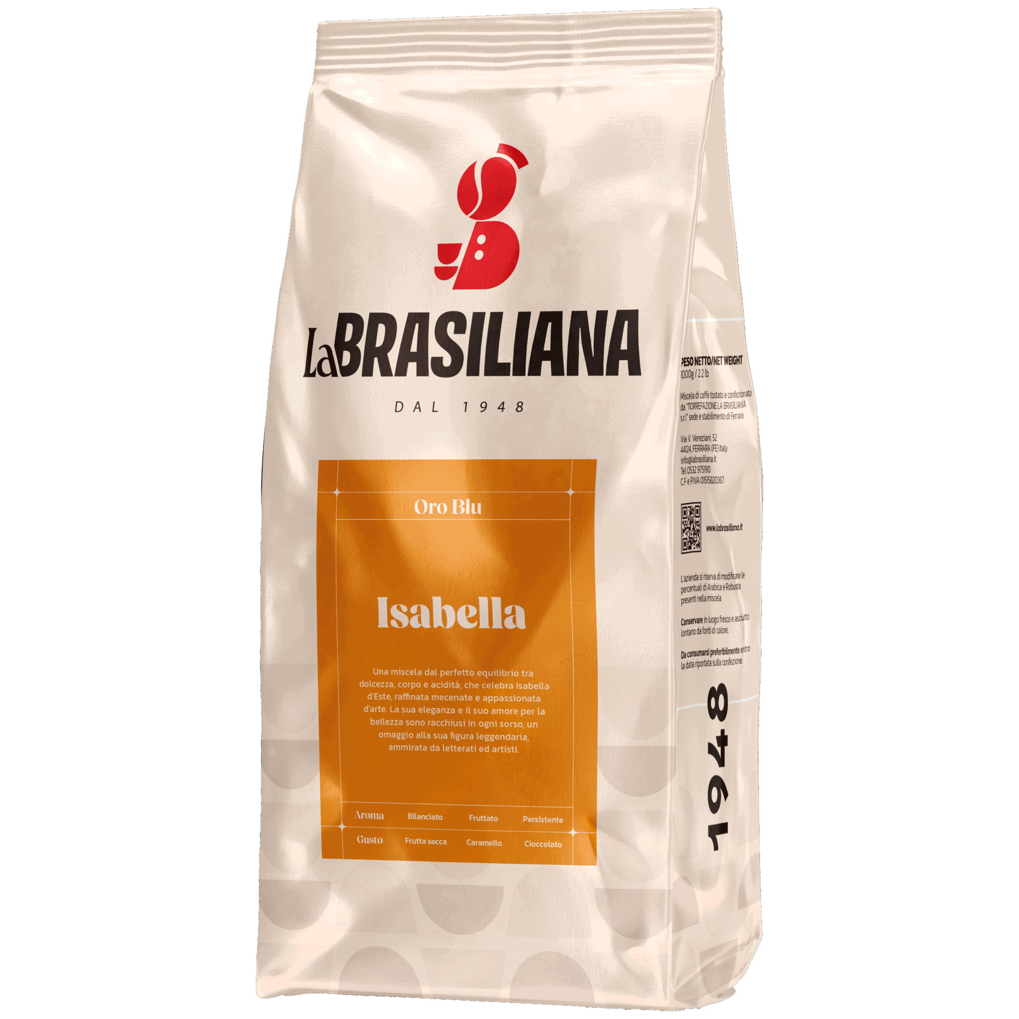 Sáček La Brasiliana Isabella, zrnková káva 1 kg z ferrarské pražírny