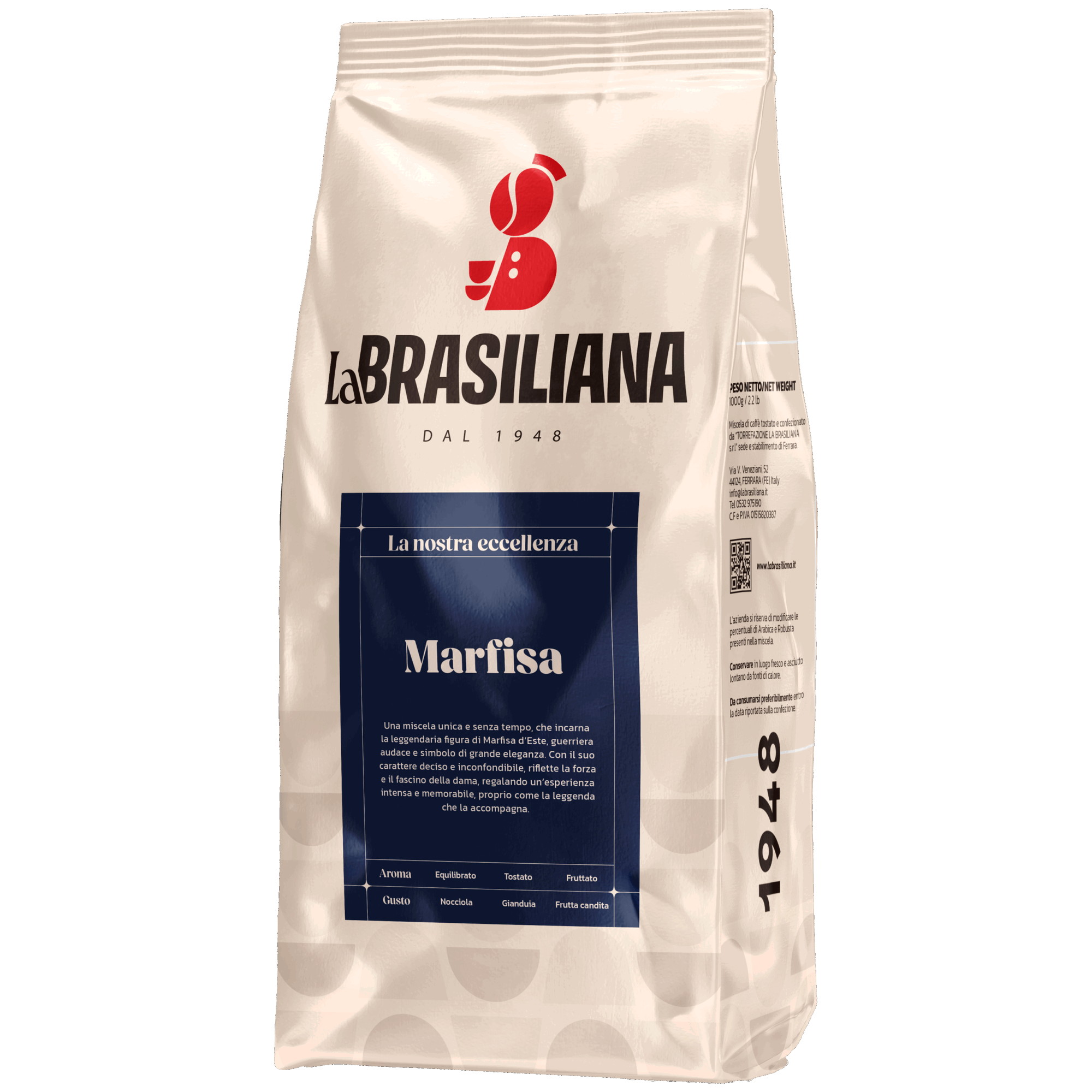 Sáček La Brasiliana Marfisa, zrnková káva 1 kg z ferrarské pražírny