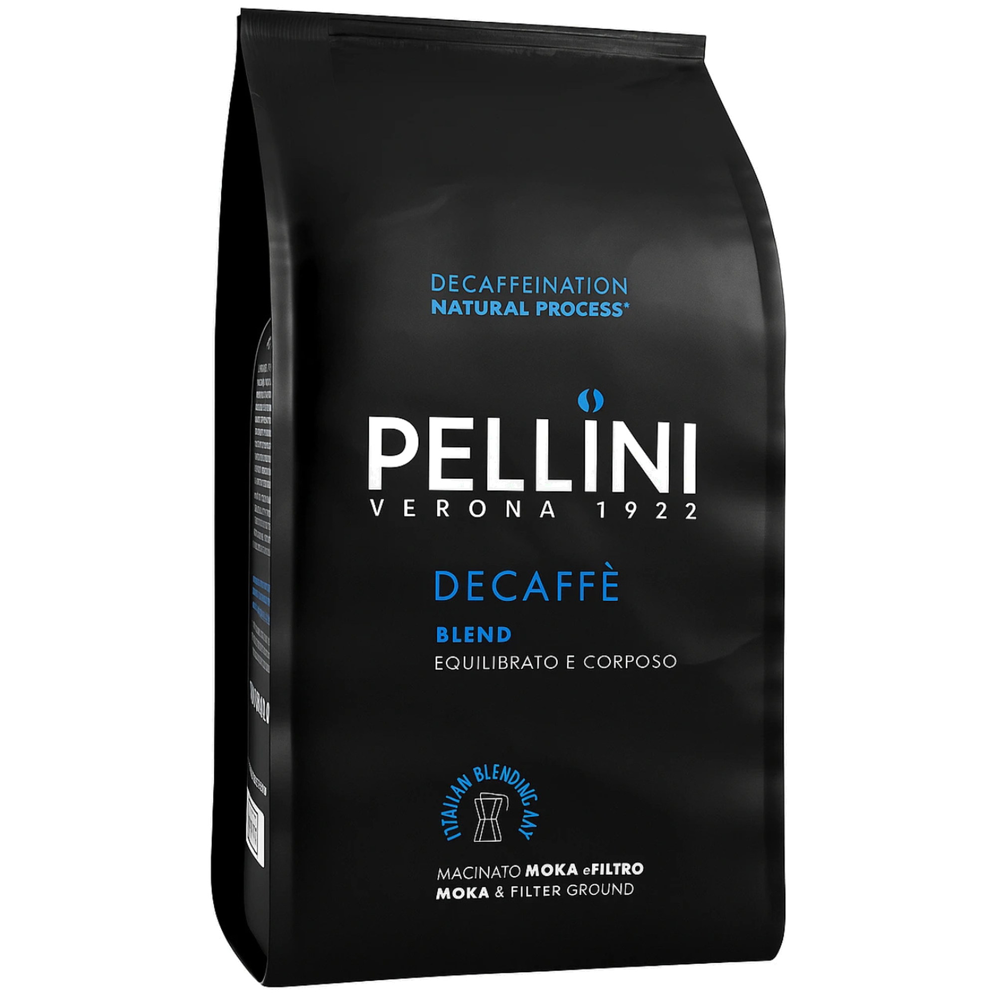 Balení Pellini Decaffè bezkofeinová mletá káva 185 g — mletí pro moka konvičku a překapávanou kávu